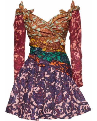 Ľanové mini šaty s mašľou Zimmermann fialová