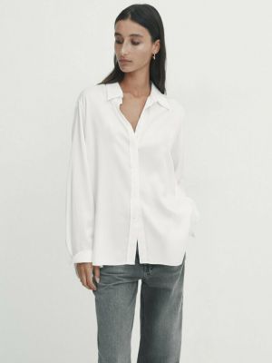 Рубашка With Cut Out Details Massimo Dutti, white denim