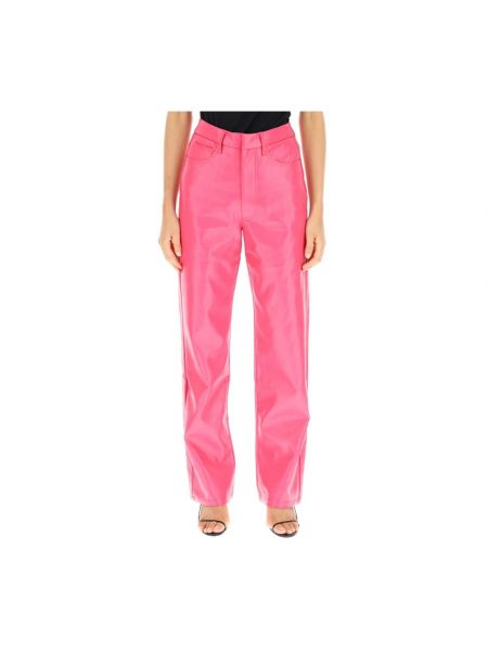 Pantalones rectos de cuero de cuero sintético Rotate Birger Christensen rosa