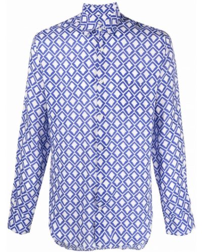 Lniana koszula z nadrukiem Peninsula Swimwear niebieska
