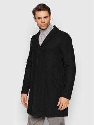 Μάλλινο παλτό χειμωνιάτικο Selected Homme μαύρο