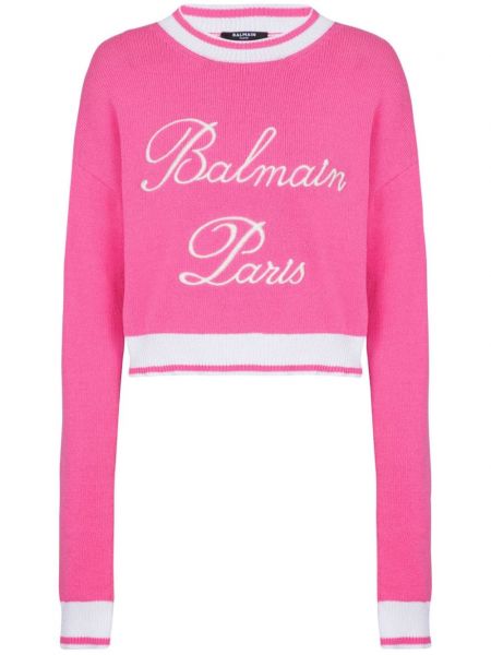 Μακρύ πουλόβερ με κέντημα Balmain ροζ