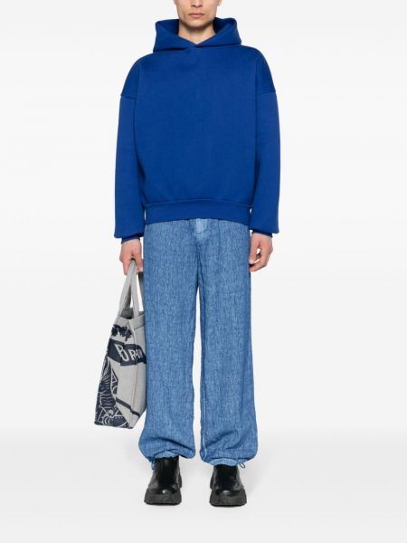 Lněné rovné kalhoty Burberry modré