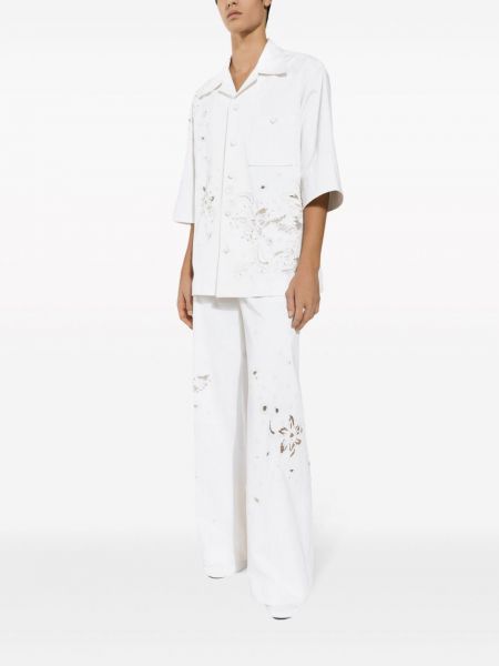 Krajkové květinové bavlněné kalhoty Dolce & Gabbana bílé