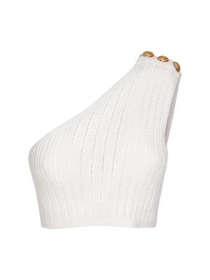 Haut en velours côtelé en tricot asymétrique Balmain blanc