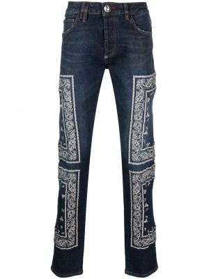 Straight leg jeans ricamati paisley Philipp Plein blu