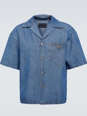 Camisa de lino de algodón Prada azul