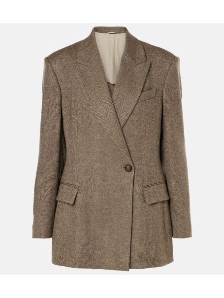 Fiskebeinsmønster ull blazer Brunello Cucinelli brun