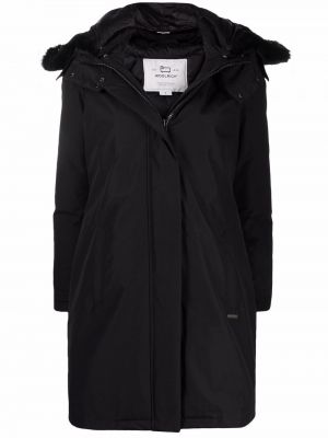 Палто с панделка с качулка Woolrich черно