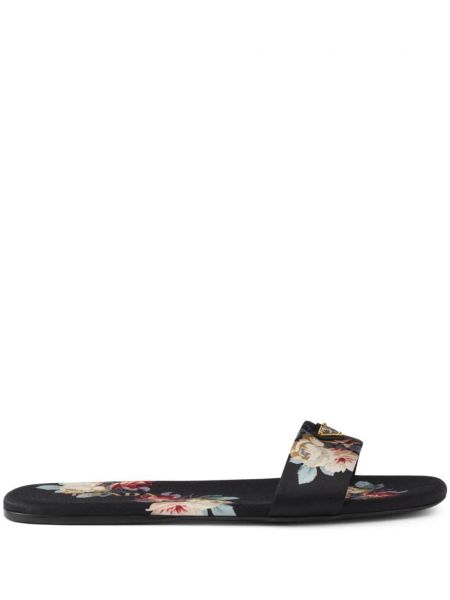 Pantofi din satin cu model floral cu imagine Prada negru