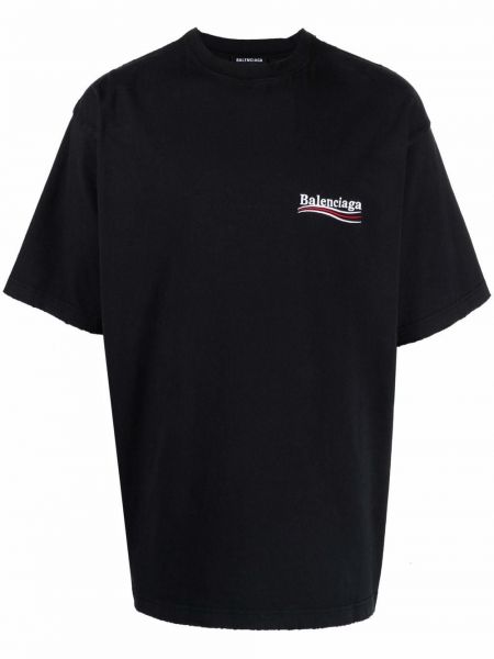 Bavlněné tričko s výšivkou s krátkými rukávy Balenciaga - černá