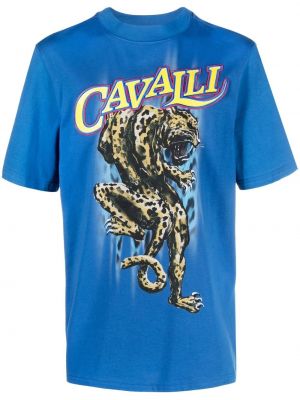 Тениска с принт Roberto Cavalli синьо
