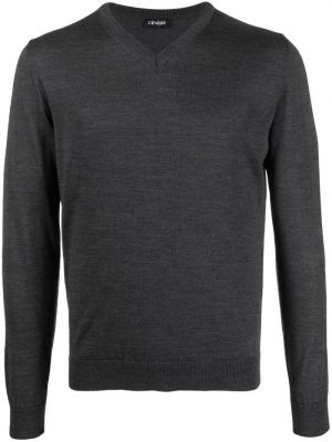 Vlnený sveter z merina s výstrihom do v Cenere Gb sivá