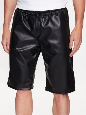 Pantaloni scurți din piele din piele ecologică Karl Lagerfeld negru