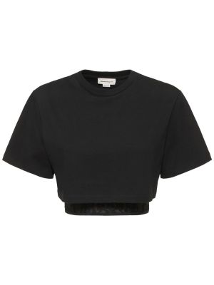 Jersey bombažna majica s čipko Alexander Mcqueen črna