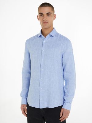 Camisa de lino slim fit Calvin Klein azul