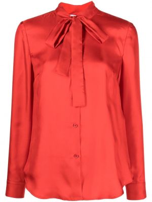 Копринена сатенена риза с панделка Red Valentino червено