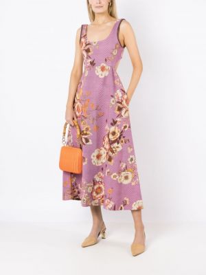 Sukienka midi w kwiatki z nadrukiem Cecilia Prado różowa