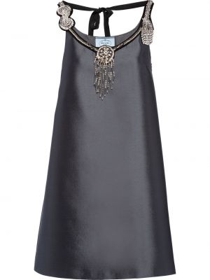 Koktejlové šaty s výšivkou Prada šedé