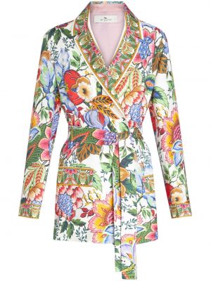 Svilena jakna s cvjetnim printom s printom Etro bijela