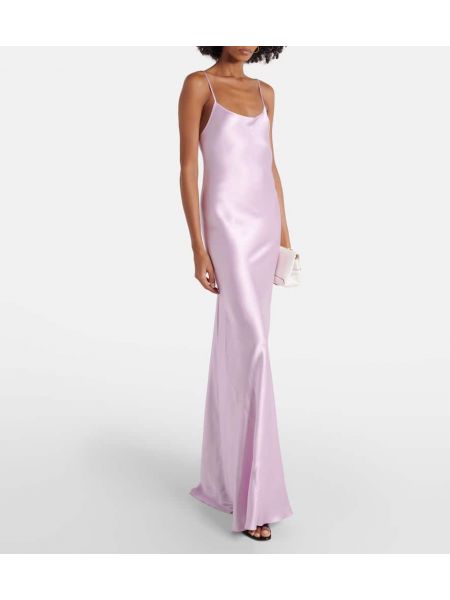 Saténové dlouhé šaty Victoria Beckham ružová