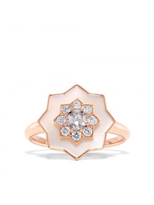 Rožinio aukso žiedas su perlais David Morris