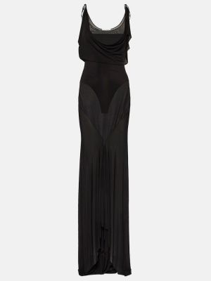 Průsvitné dlouhé šaty jersey The Attico černé