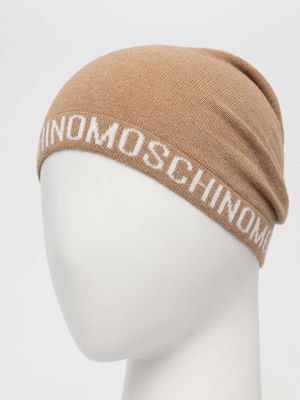 Dzianinowa czapka wełniana Moschino brązowa