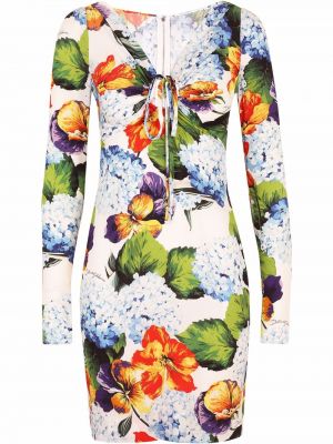 Mini obleka s cvetličnim vzorcem s potiskom Dolce & Gabbana bela