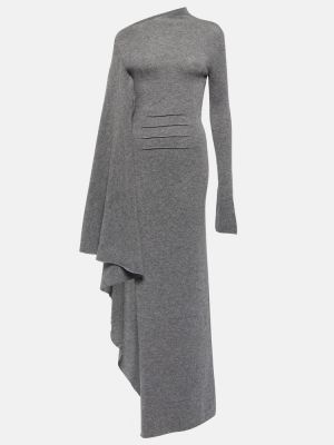 Drapované kašmírové vlněné dlouhé šaty Ann Demeulemeester šedé