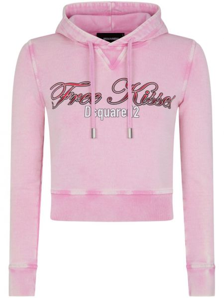 Raštuotas medvilninis džemperis su gobtuvu Dsquared2 rožinė