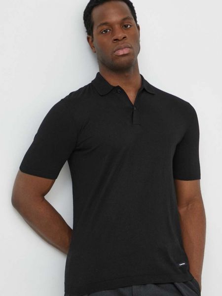 Svilena polo majica Calvin Klein črna