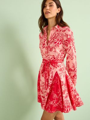 Платье с поясом с длинным рукавом Next розовое
