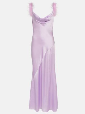Jedwabna sukienka długa w piórka Self-portrait fioletowa
