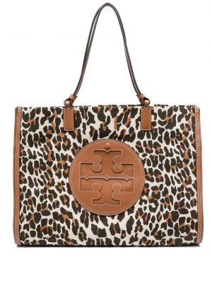 Leopard trykt shoppingbag Tory Burch brun