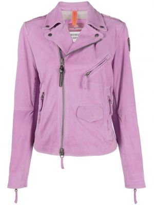 Semsket skinn lang jakke Parajumpers rosa