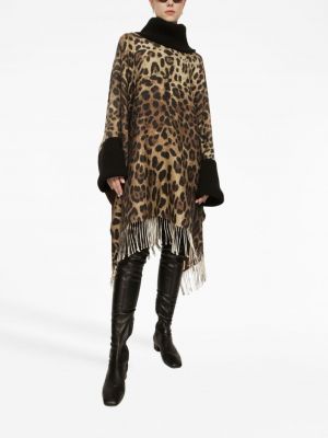 Leopardí pončo s třásněmi s potiskem Dolce & Gabbana hnědý