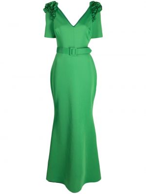 Вечерна рокля на цветя Badgley Mischka зелено