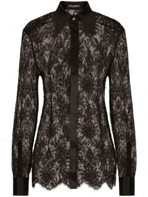 Прозрачна риза на цветя с дантела Dolce & Gabbana черно