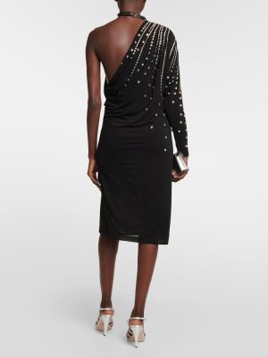 Sukienka midi z dżerseju z kryształkami Gucci czarna