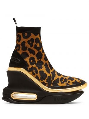 Leopard tryckt kil sneakers Balmain brun