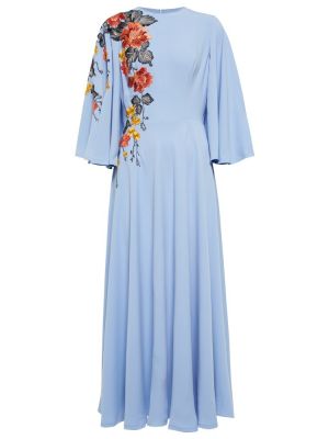 Květinové midi šaty s výšivkou Costarellos modré