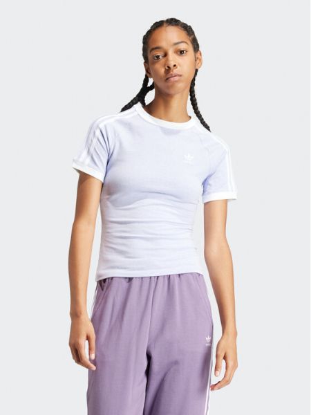 Pruhované slim fit priliehavé tričko Adidas fialová