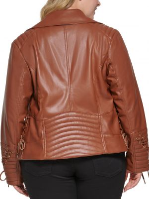 Кожаное пальто из искусственной кожи Guess коричневое