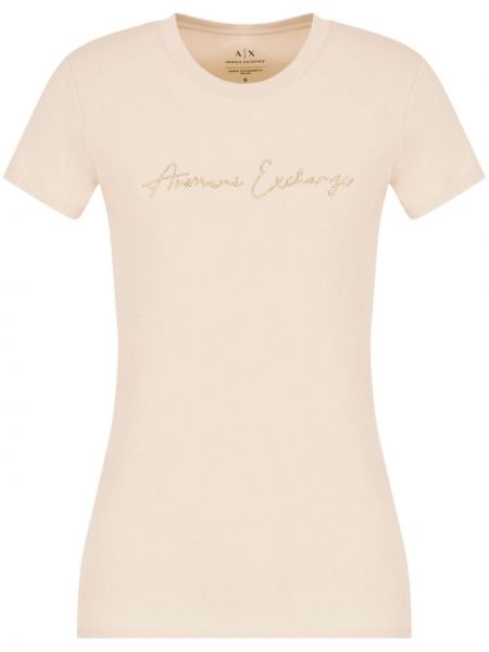 Тениска с шипове Armani Exchange бежово