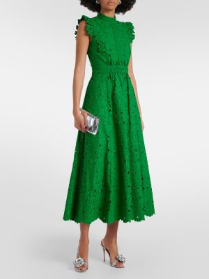 Vestido midi con bordado de algodón Erdem verde