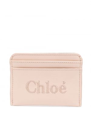 Δερμάτινος πορτοφόλι με κέντημα Chloé ροζ