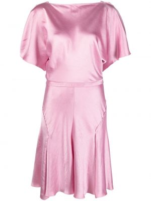 Плисирана сатенена коктейлна рокля Victoria Beckham розово