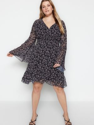 Dzianinowa sukienka szyfonowa z dekoltem w serek Trendyol