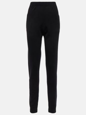 Pantaloni cu picior drept cu talie înaltă de lână Saint Laurent negru
